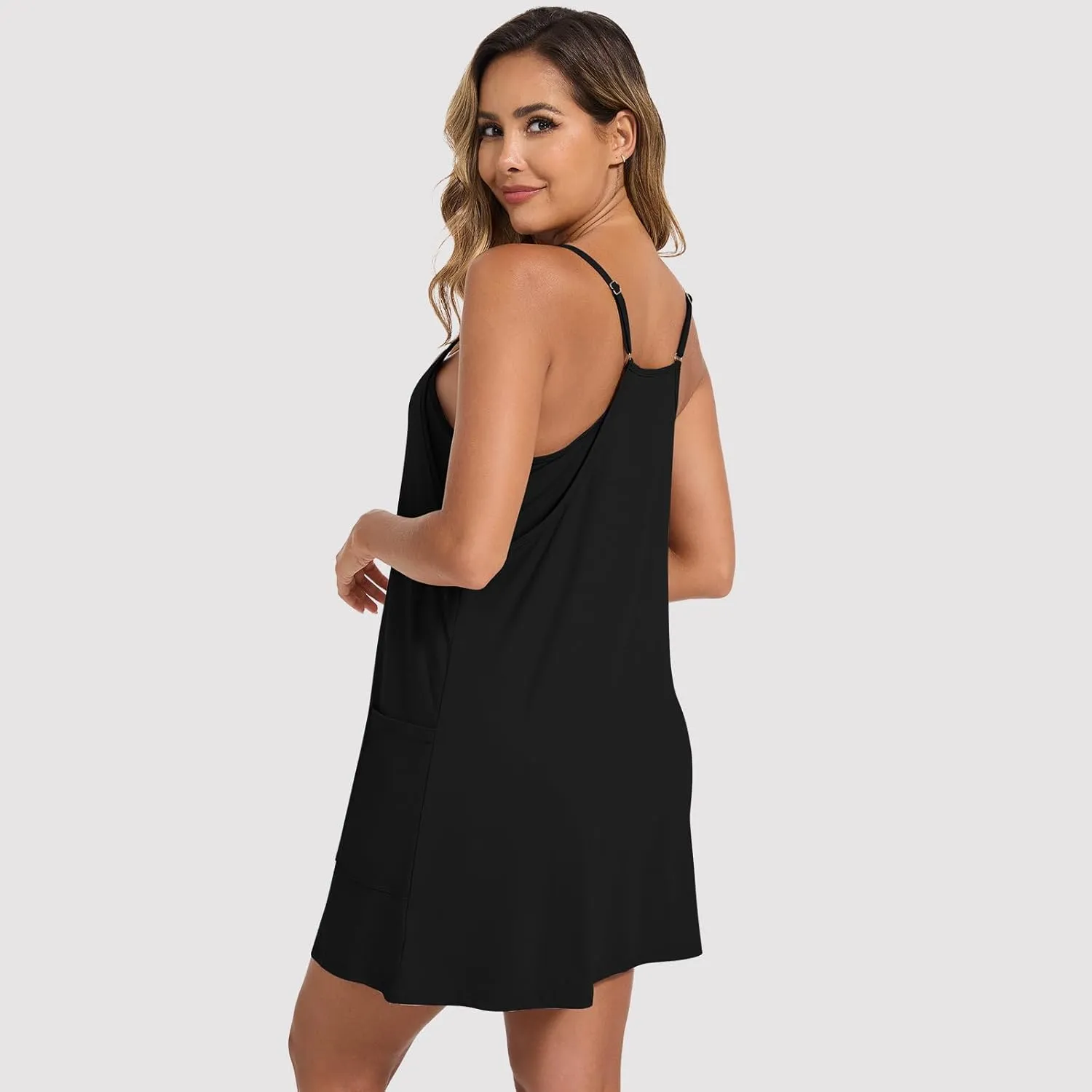 2 Pack Women's Summer Sleeveless Mini Dresses Spaghetti Straps Athletic Tennis Romper Dresses Workout Short Outfits