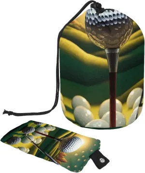 2 Pcs Cosmetic Bag bucket Travel Makeup Bags Large Capacity Soft Waterproof Portable Drawstring Cosmetic Bag, Aesthetic Golf Ball on Tee with Club