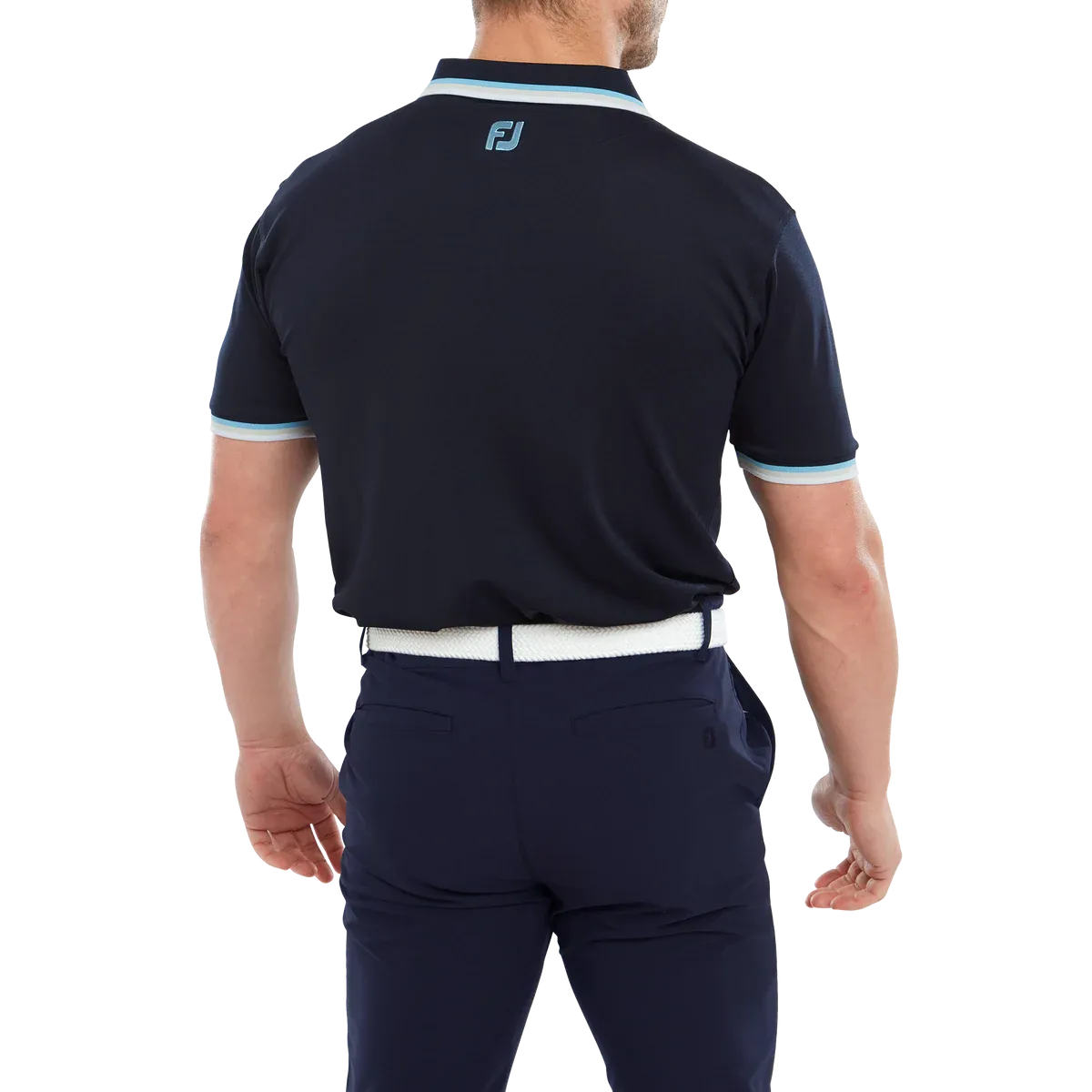 2023 FootJoy Mens Solid Polo With Trim Pique - Navy