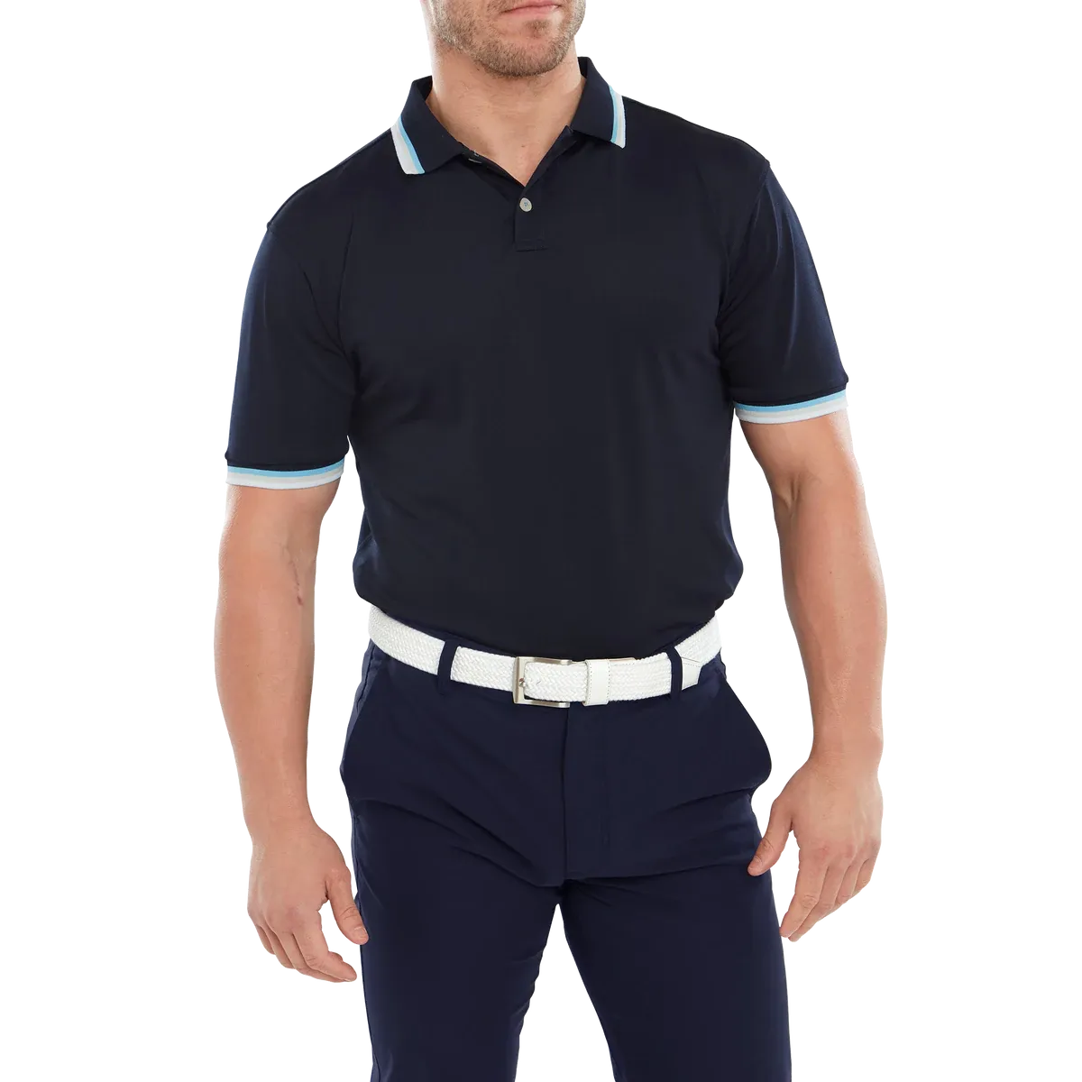 2023 FootJoy Mens Solid Polo With Trim Pique - Navy