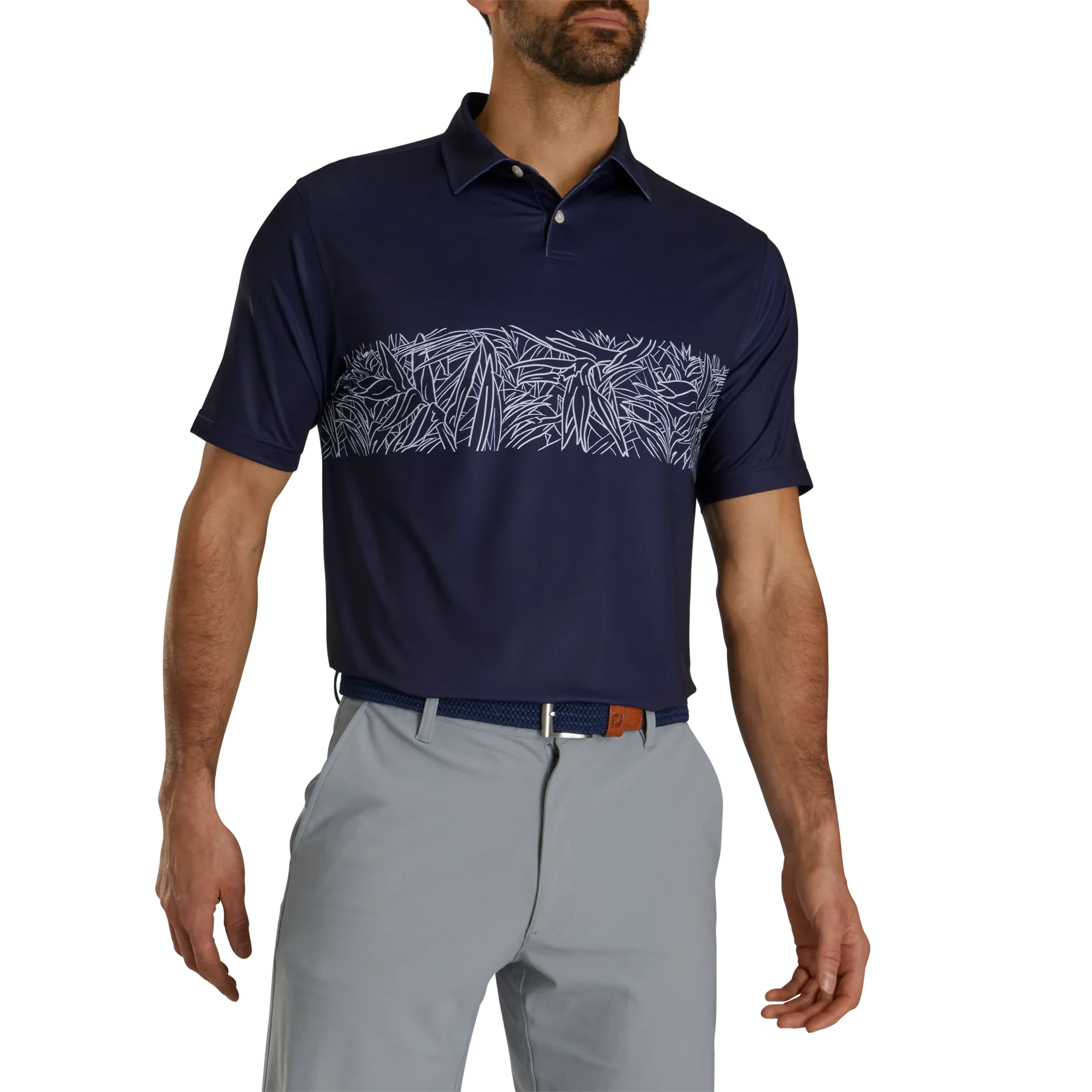 2024 FootJoy Men's Tropical Chest Band Lisle Polo - Navy
