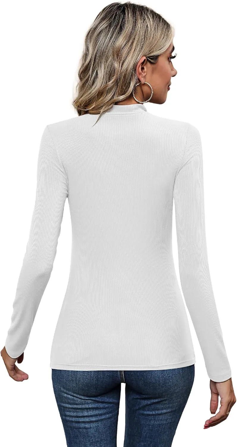 3 Pack Women's Mock Neck Tops, Fitted Ribbed Turtleneck Shirts 2025 Trendy Long Sleeve Knit Thermal Undershirts Tee