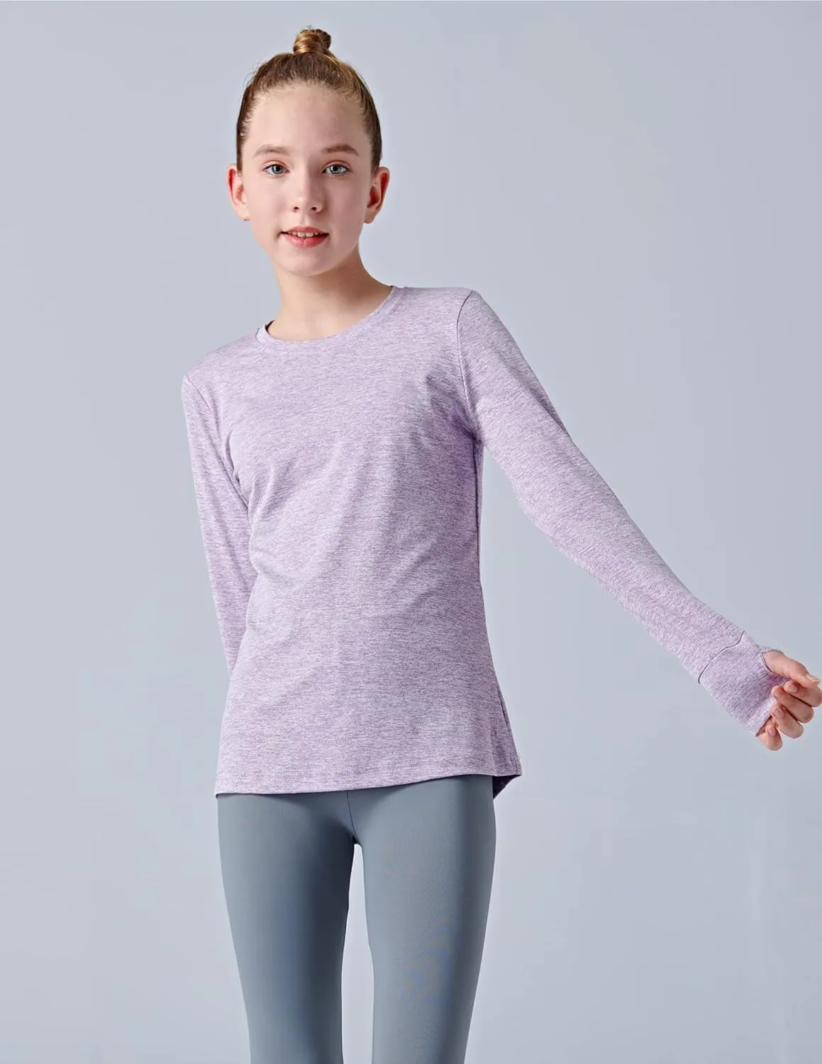 3 Pack Youth Girls Long Sleeve Shirts Active Dry Fit Athletic Performance Clothes Kids Teens Tees with Thumbholes