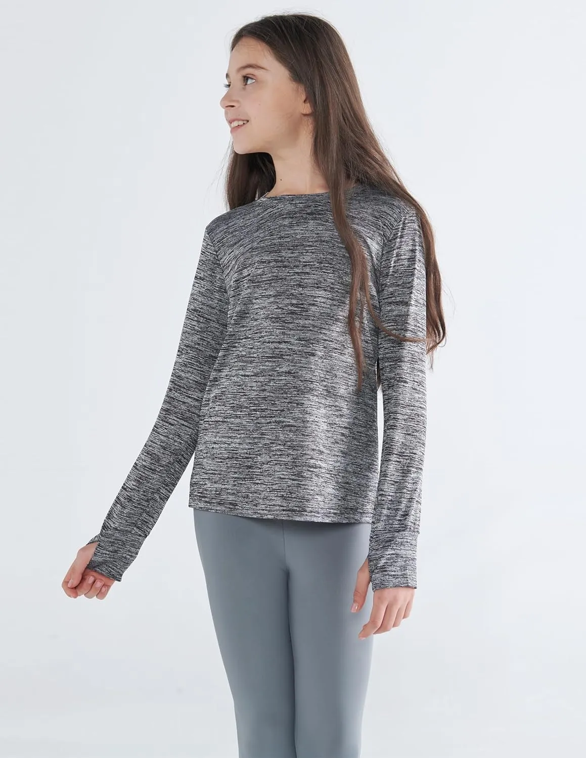 3 Pack Youth Girls Long Sleeve Shirts Active Dry Fit Athletic Performance Clothes Kids Teens Tees with Thumbholes