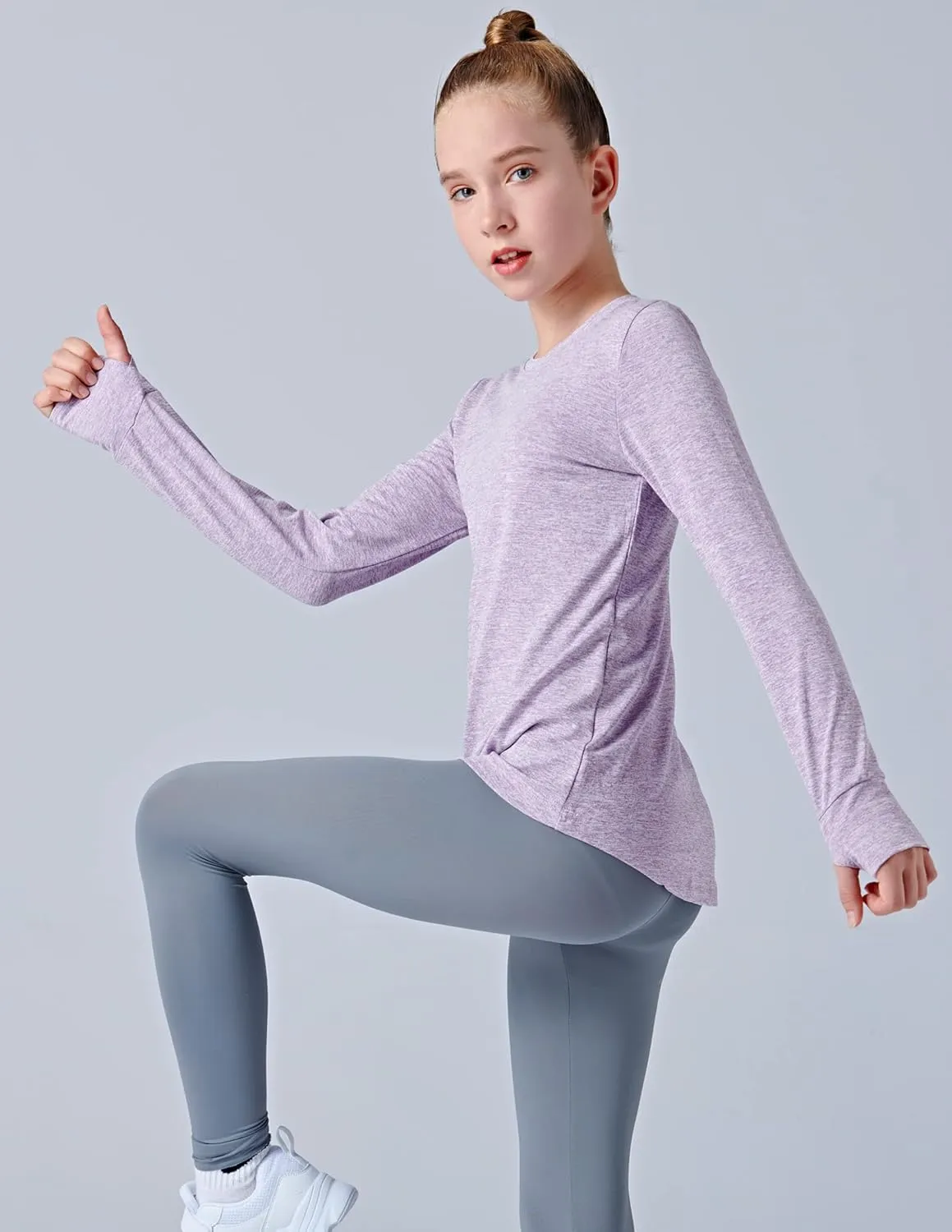 3 Pack Youth Girls Long Sleeve Shirts Active Dry Fit Athletic Performance Clothes Kids Teens Tees with Thumbholes