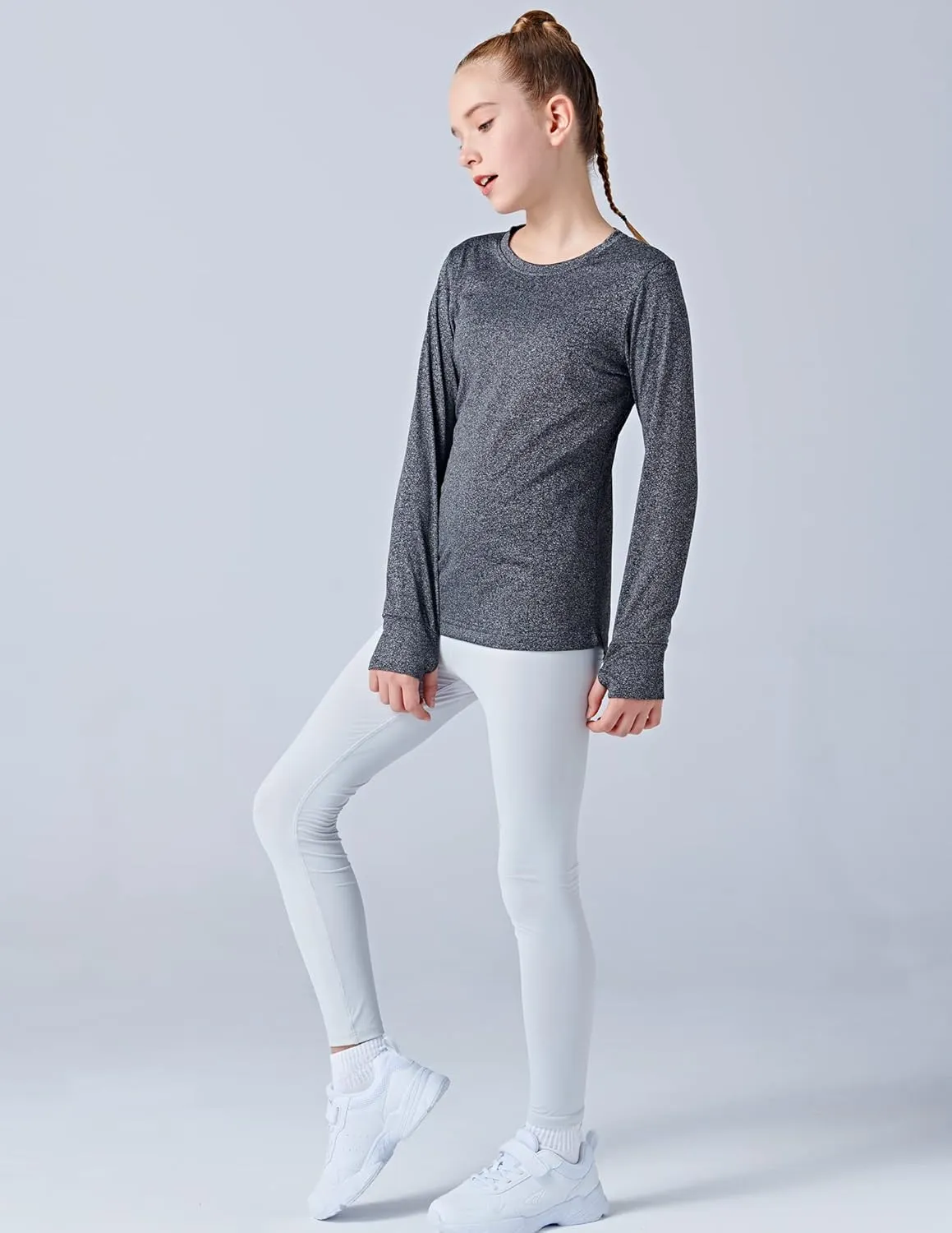 3 Pack Youth Girls Long Sleeve Shirts Active Dry Fit Athletic Performance Clothes Kids Teens Tees with Thumbholes