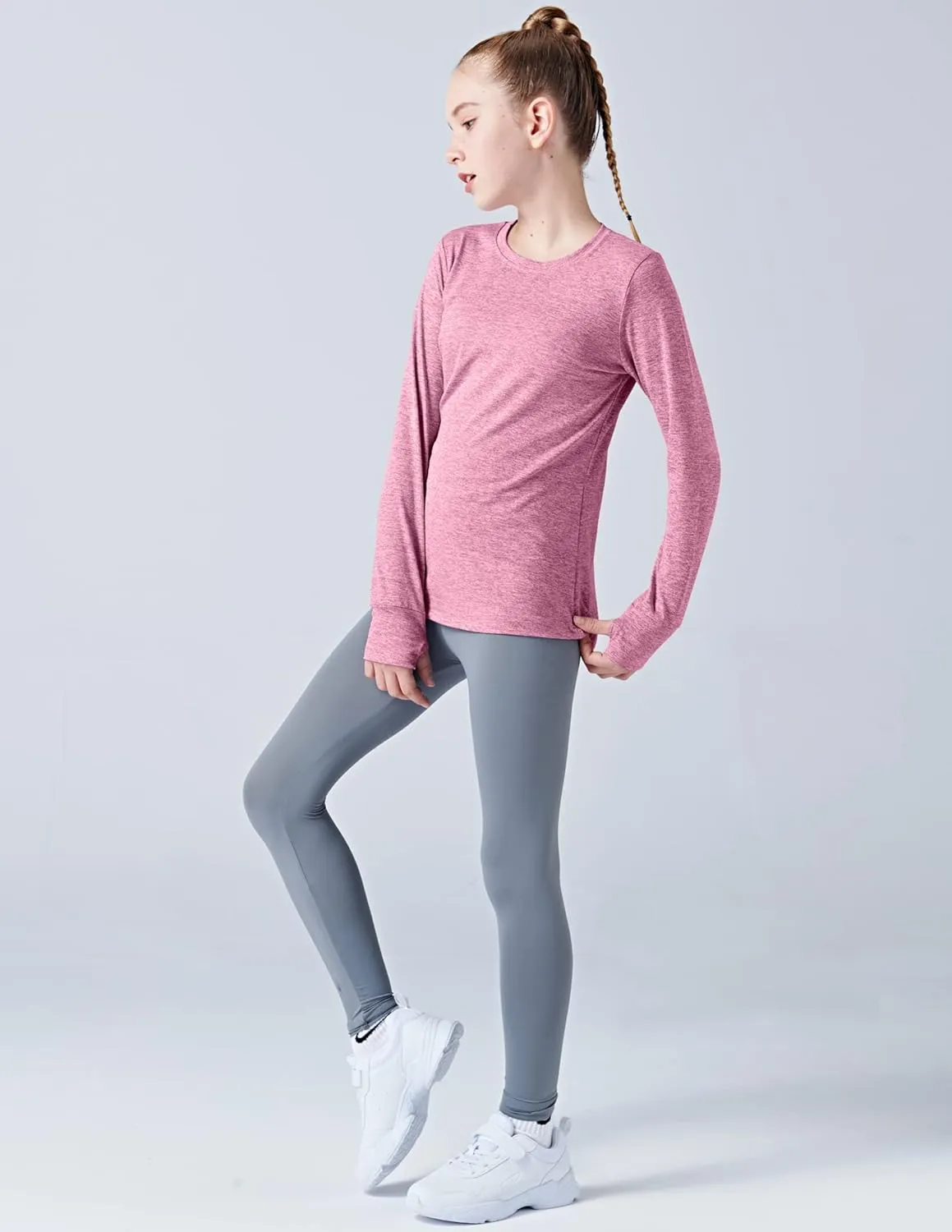 3 Pack Youth Girls Long Sleeve Shirts Active Dry Fit Athletic Performance Clothes Kids Teens Tees with Thumbholes