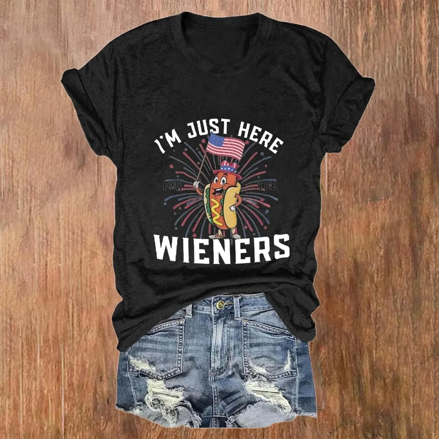4th of July Shirts for Women 2025 Cute Hot Dog Graphic Short Sleeve Tee Casual American Flag Patriotic Plus Size Tops