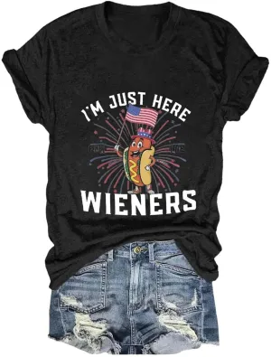 4th of July Shirts for Women 2025 Cute Hot Dog Graphic Short Sleeve Tee Casual American Flag Patriotic Plus Size Tops