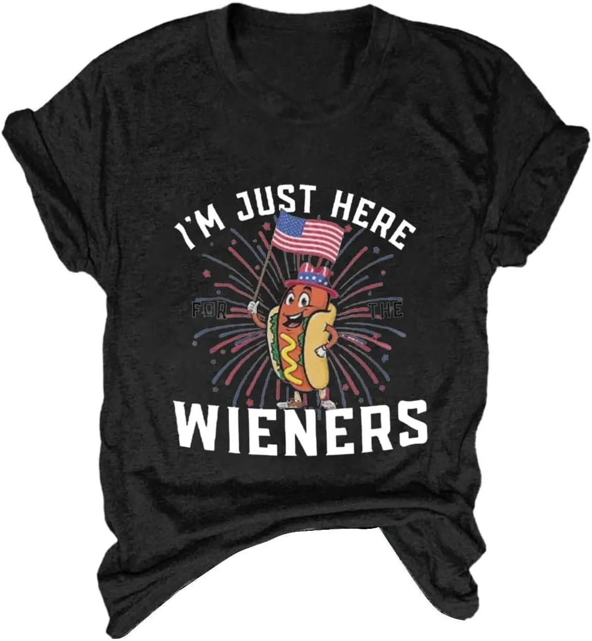 4th of July Shirts for Women 2025 Cute Hot Dog Graphic Short Sleeve Tee Casual American Flag Patriotic Plus Size Tops