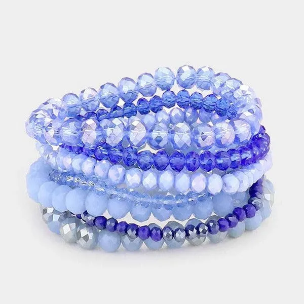 9PCS - Blue Faceted Bead Stretch Bracelets