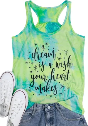 A Dream is A Wish Your Heart Makes Tank Tops Women Summer Funny Letter Print Casual Sleeveless Tank Tops