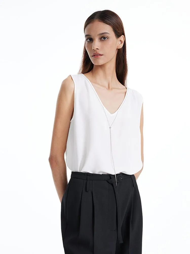 Acetate White V-Neck Tank Top