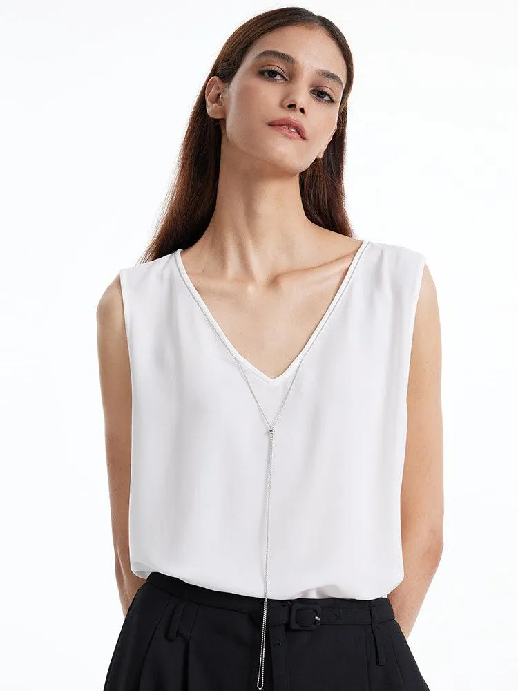 Acetate White V-Neck Tank Top
