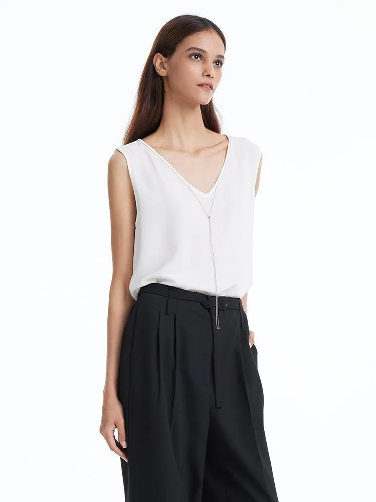 Acetate White V-Neck Tank Top
