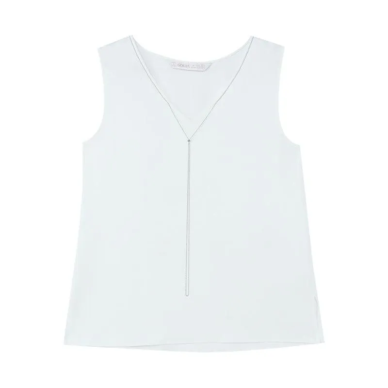 Acetate White V-Neck Tank Top