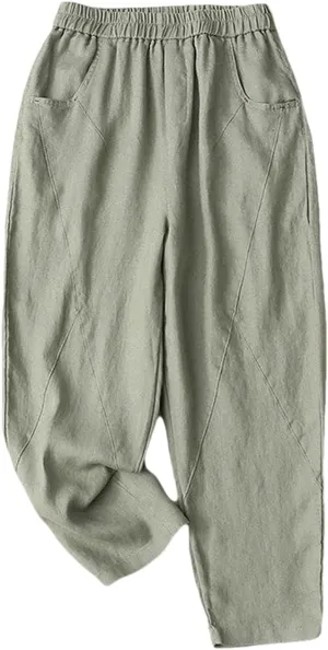 Adhdyuud Ladies Linen Elastic Waist Harem Pants Loose Casual Harajuku Bloomers