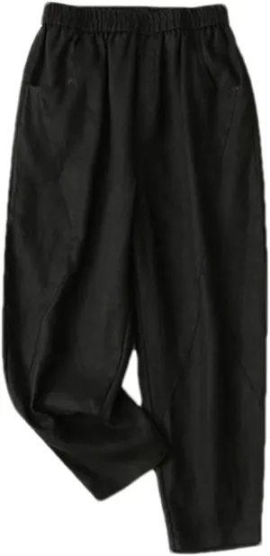 Adhdyuud Ladies Linen Elastic Waist Harem Pants Loose Casual Harajuku Bloomers