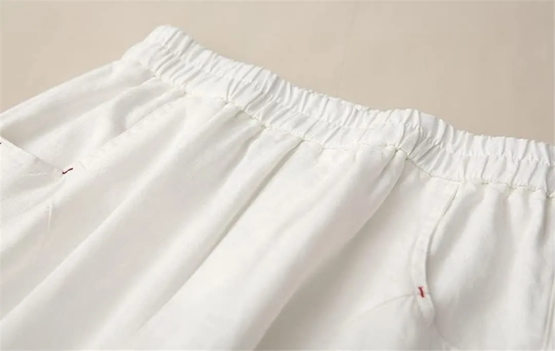 Adhdyuud Ladies Linen Elastic Waist Harem Pants Loose Casual Harajuku Bloomers