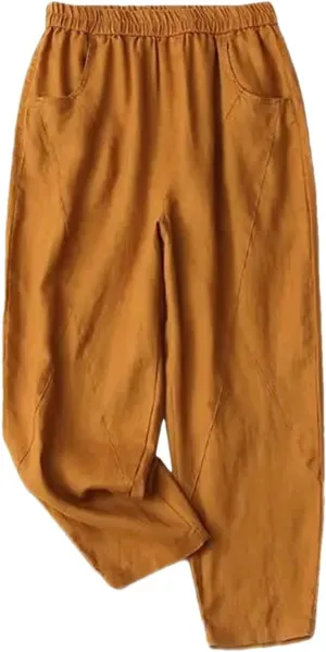 Adhdyuud Ladies Linen Elastic Waist Harem Pants Loose Casual Harajuku Bloomers