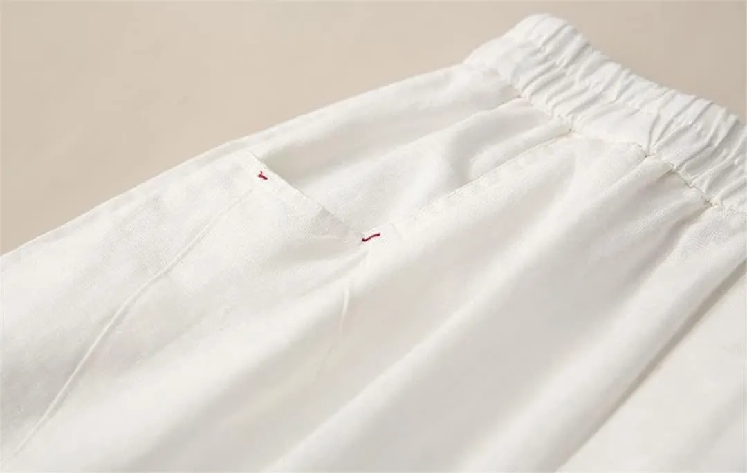 Adhdyuud Ladies Linen Elastic Waist Harem Pants Loose Casual Harajuku Bloomers