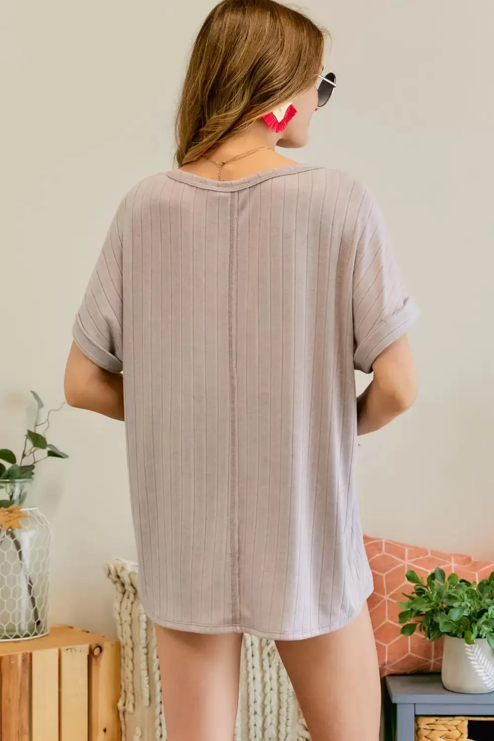 Adora Boat Neck Short Sleeve Loose Fit Top In Lavender Plus