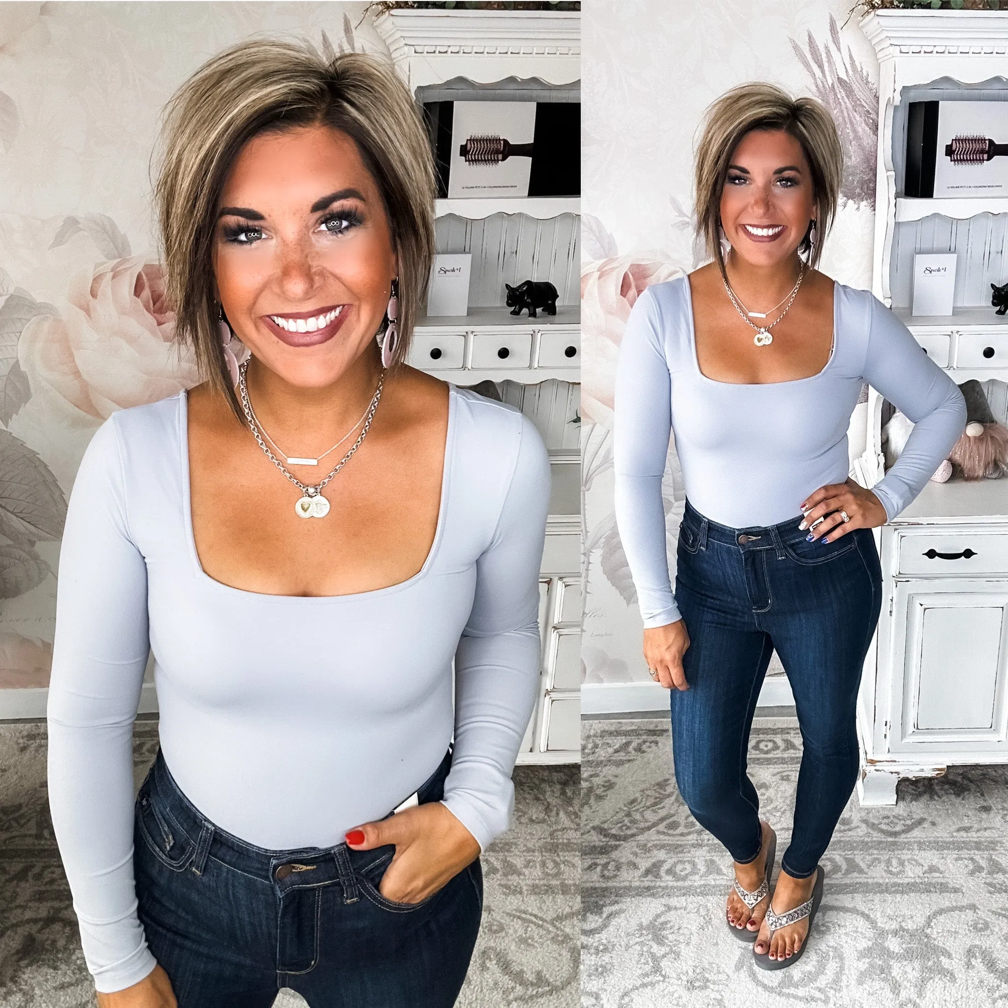 Ampersand Avenue Long Sleeve Bodysuit - Light Grey