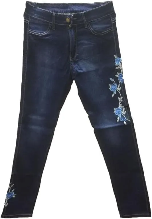 Andongnywell Womens Butt Lift Embroidery Denim Pants High Waist Embroidered Rose Skinny Jeans with Pocket Trousers