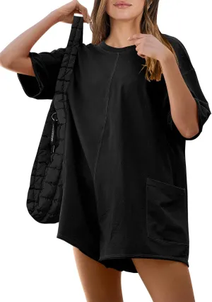 ANRABESS Women Summer Oversized T-Shirt Tee Romper Casual Baggy Short Sleeve Overall Athletic Workout Jumpsuit Trendy Outfits