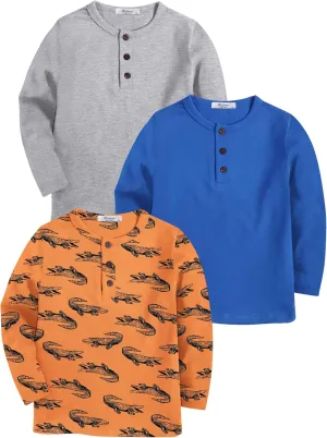 Arshiner Toddler Boys 3 Pack Long-Sleeve Henley T-Shirts Casual Cotton Graphic Shirt for 2-9 Years