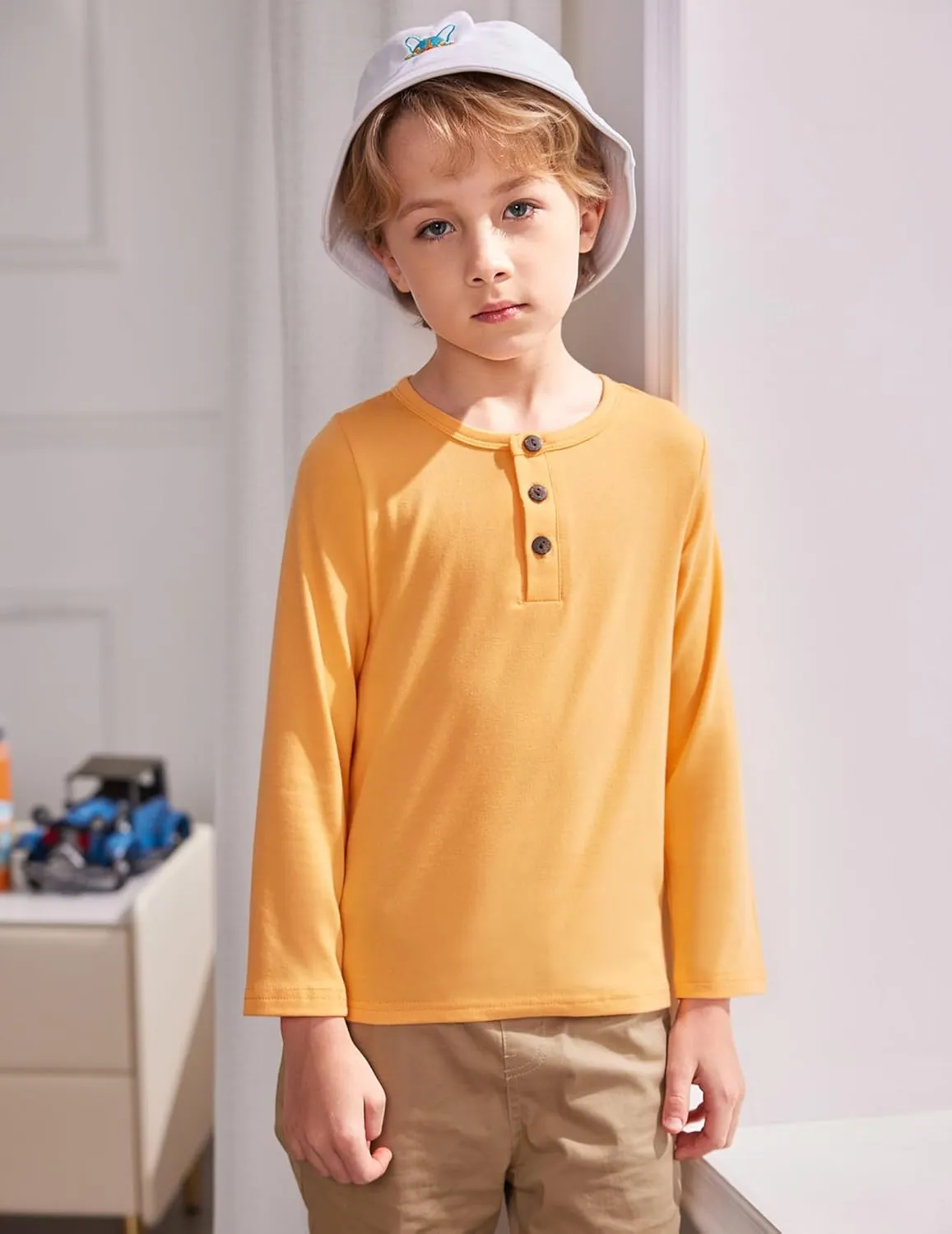 Arshiner Toddler Boys 3 Pack Long-Sleeve Henley T-Shirts Casual Cotton Graphic Shirt for 2-9 Years