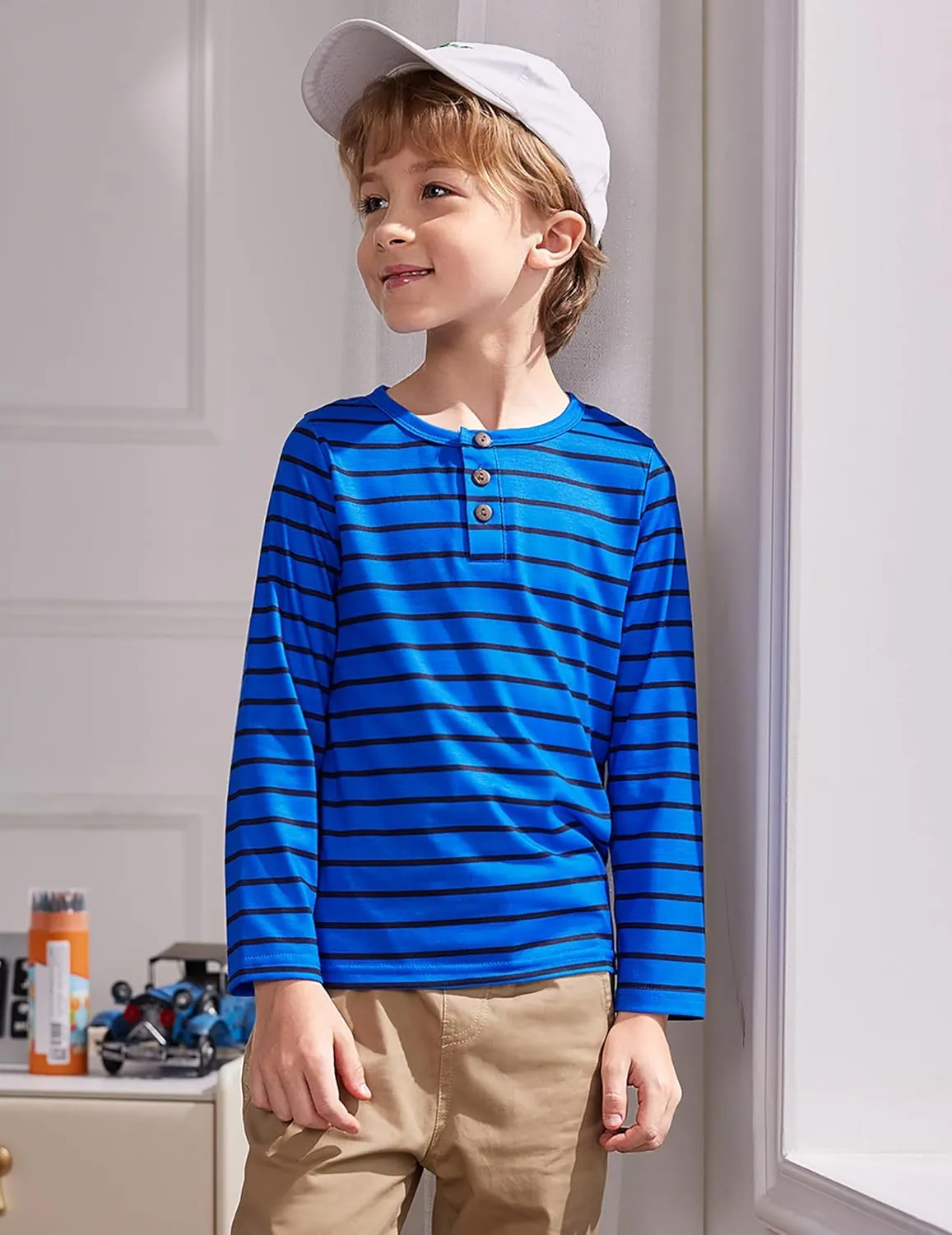 Arshiner Toddler Boys 3 Pack Long-Sleeve Henley T-Shirts Casual Cotton Graphic Shirt for 2-9 Years