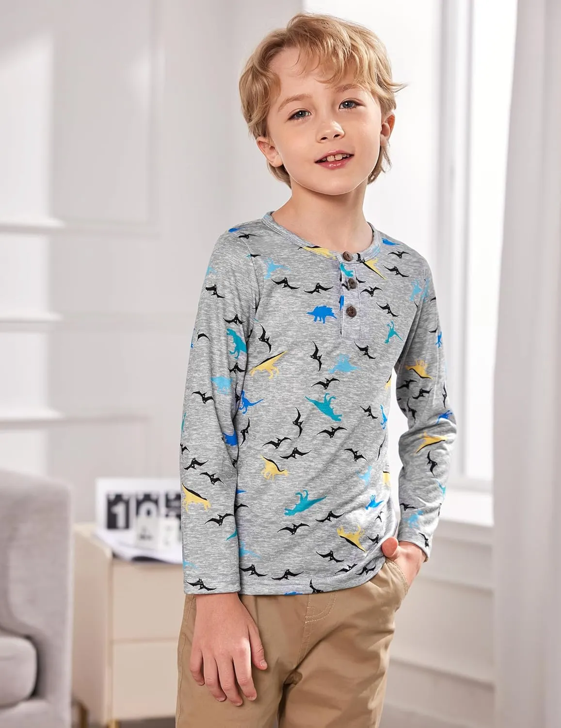 Arshiner Toddler Boys 3 Pack Long-Sleeve Henley T-Shirts Casual Cotton Graphic Shirt for 2-9 Years