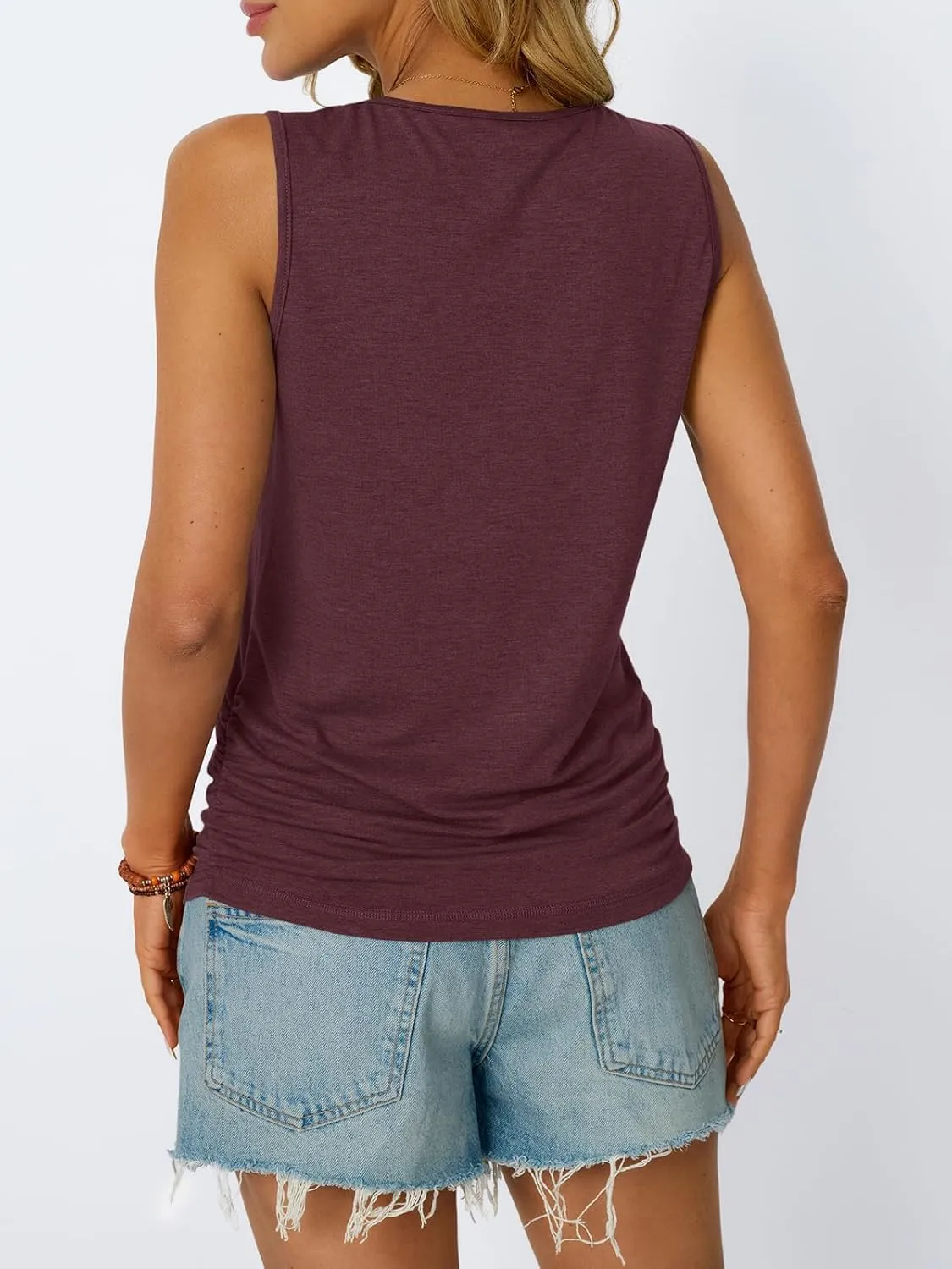 AUTOMET Womens Tank Tops 2025 Sleeveless Square Round Neck Ruched Spring Summer Tee Shirts Basic Outfits Trendy Clothes
