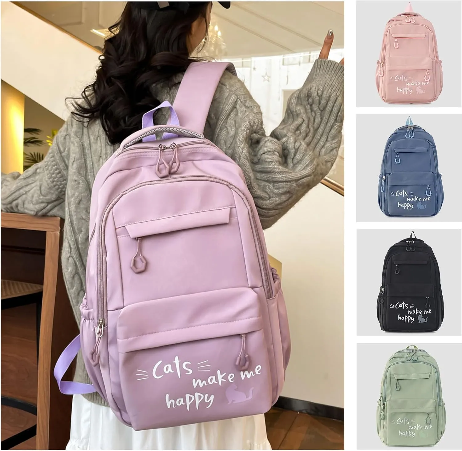 Backpack Casual Simple Style 17.7 Inch Bookbags Lightweight Laptop Bag Travel Daypacks (Purple)