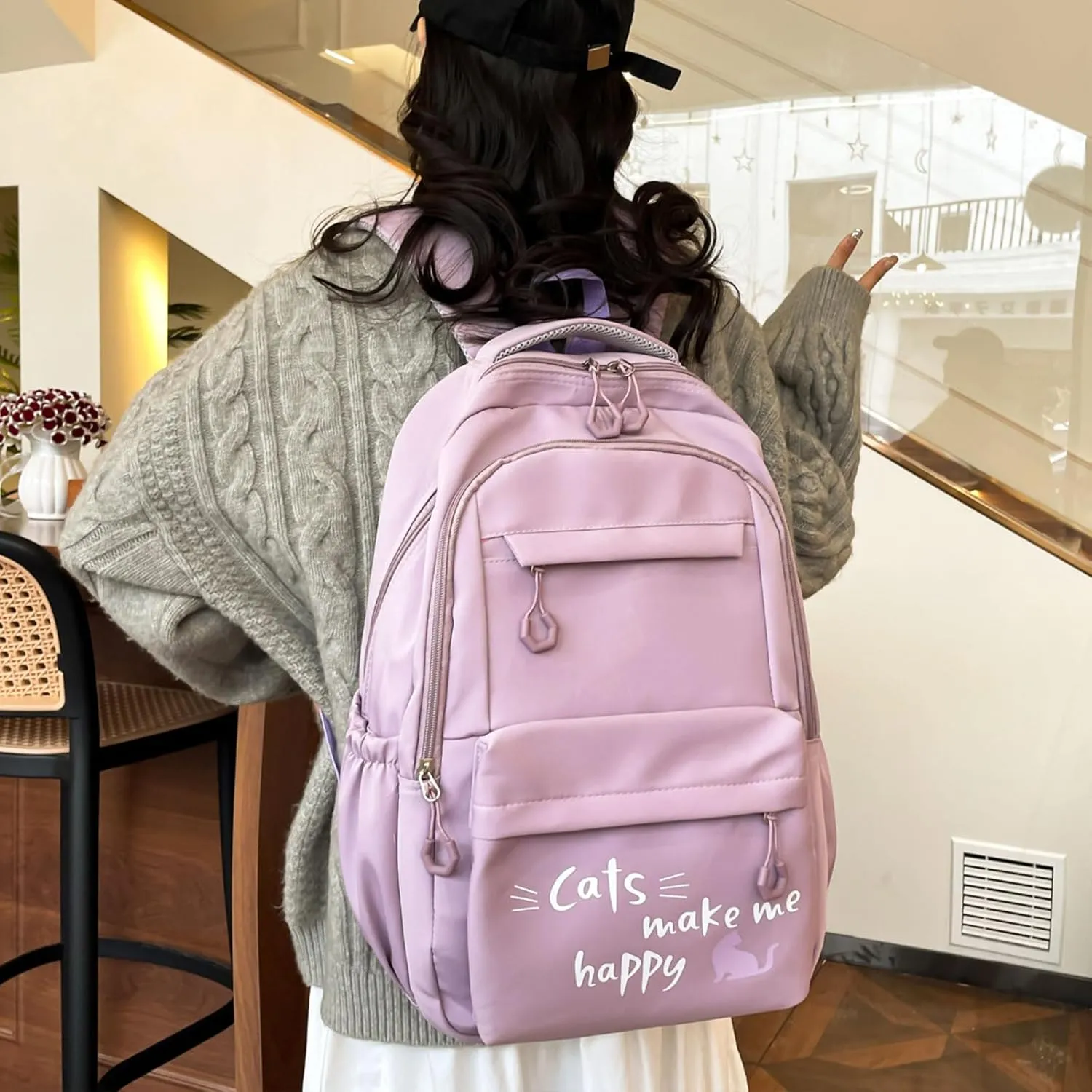 Backpack Casual Simple Style 17.7 Inch Bookbags Lightweight Laptop Bag Travel Daypacks (Purple)
