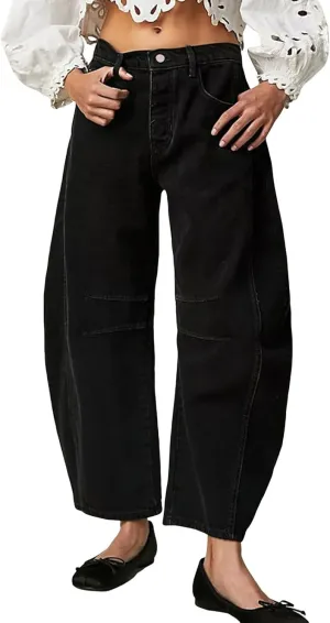 Barrel Jeans for Women Stretchy Trendy High Waisted Baggy Denim Trouser Y2K Wide Leg Boyfriend Streetwear Ankle Pants