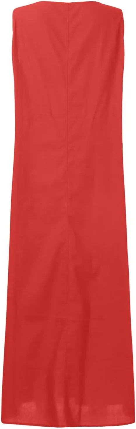 BAXLIMEK Maxi Dresses for Women,2023 Spring Summer Trendy Plain Cotton Linen Dress,Casual Boho Plus Size Beach Dress