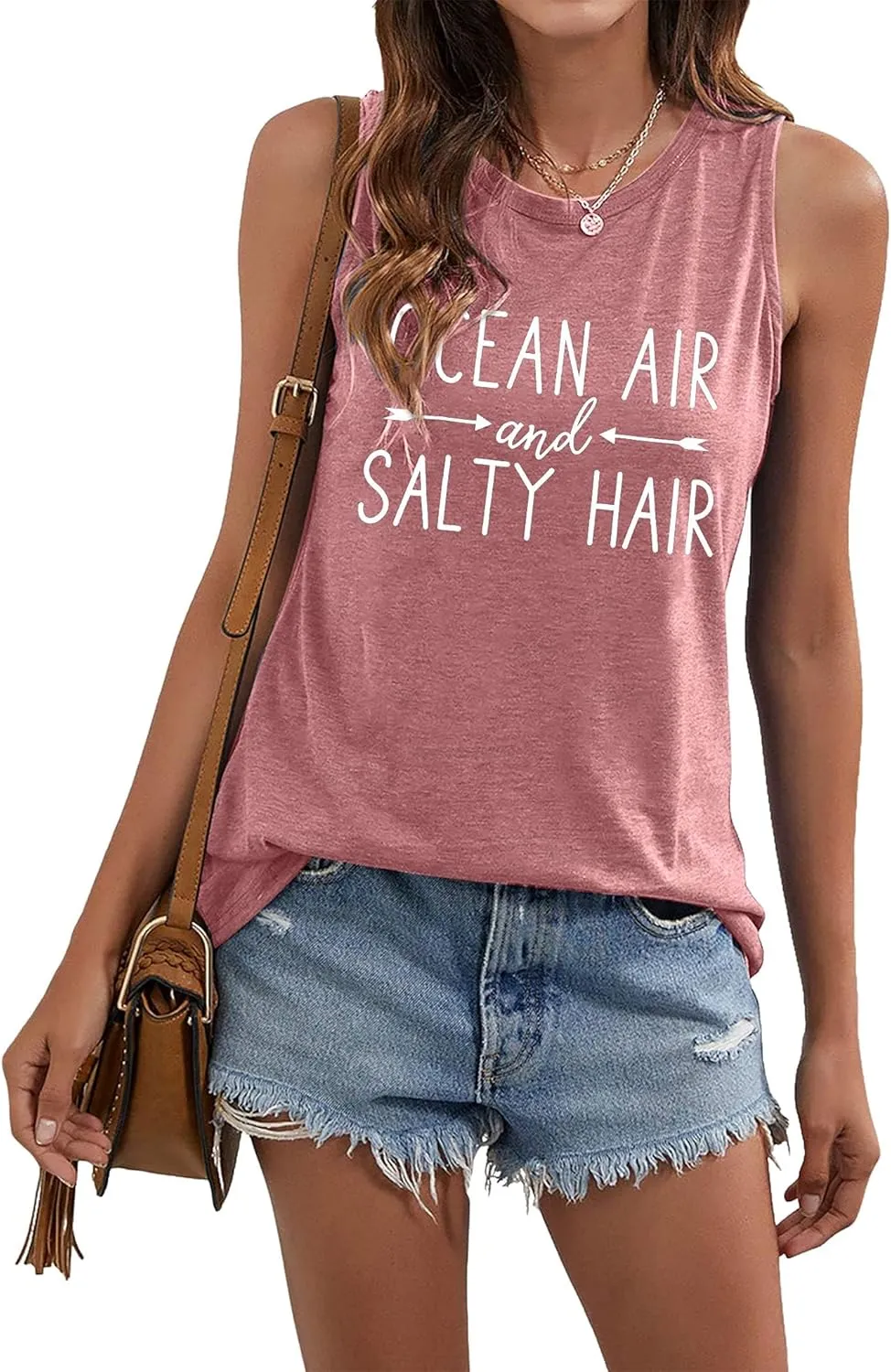 Beach Tank Tops for Women Ocean Air and Salty Hair Summer Tanks Beach Vacation Sleeveless Vest Shirts