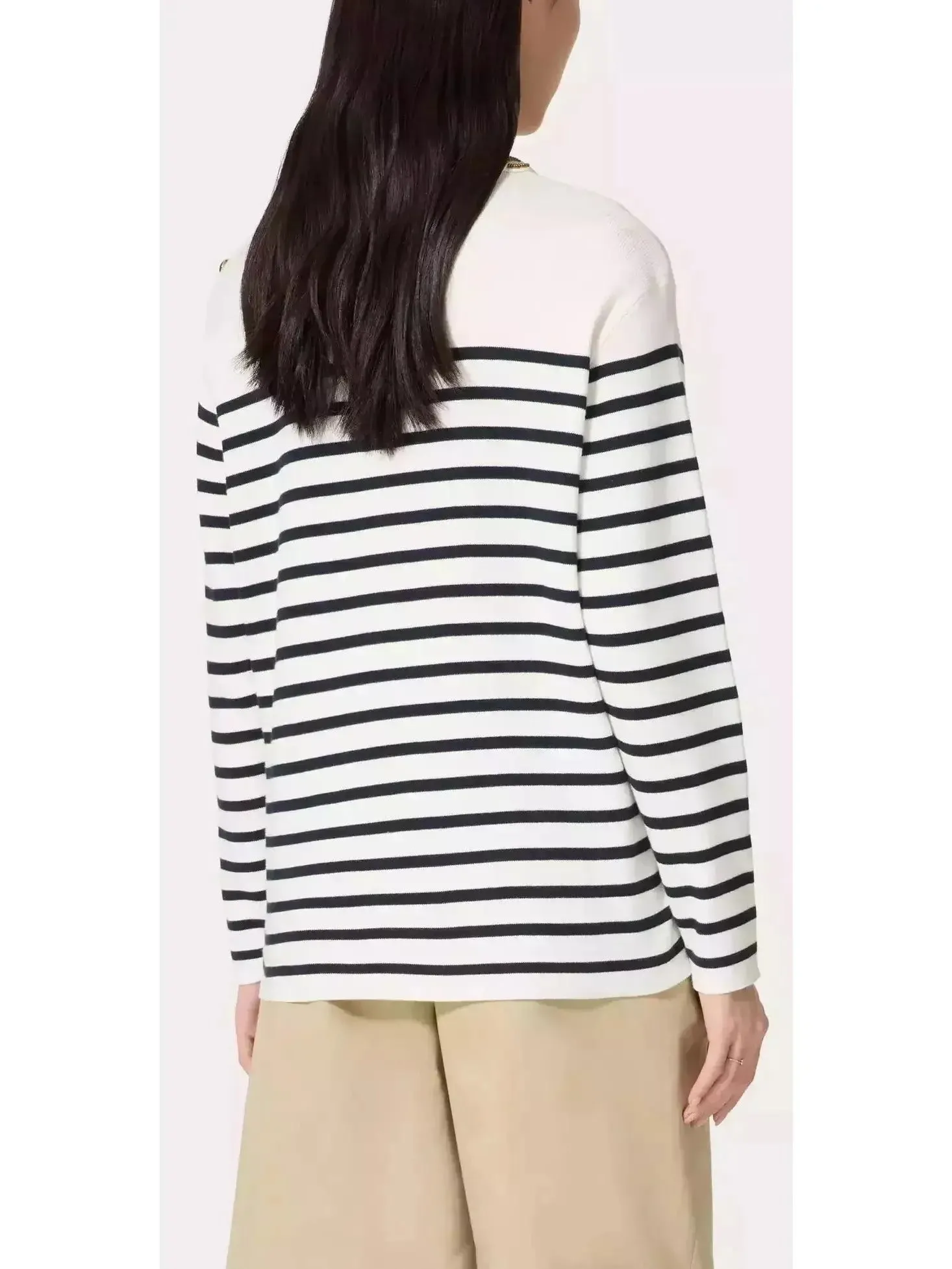 Bead Link Embroidered Collar Striped Knit Sweater
