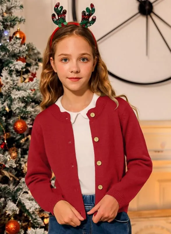 BesserBay Girls Solid Color Long Sleeve Knit Sweaters Button Down Uniform Cardigan 4-12 Years