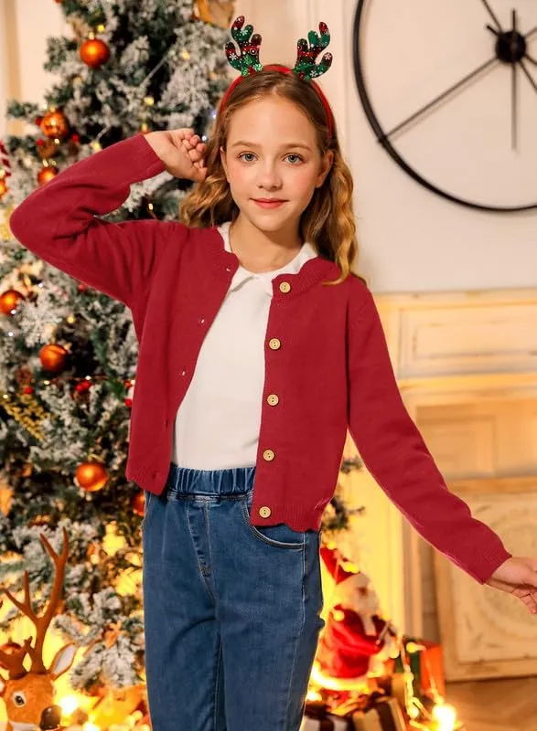 BesserBay Girls Solid Color Long Sleeve Knit Sweaters Button Down Uniform Cardigan 4-12 Years
