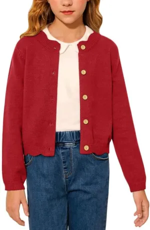 BesserBay Girls Solid Color Long Sleeve Knit Sweaters Button Down Uniform Cardigan 4-12 Years