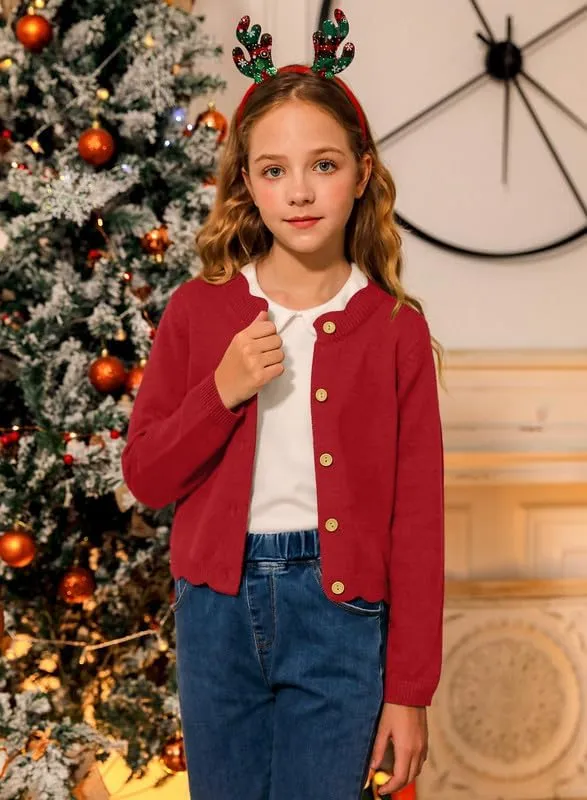 BesserBay Girls Solid Color Long Sleeve Knit Sweaters Button Down Uniform Cardigan 4-12 Years