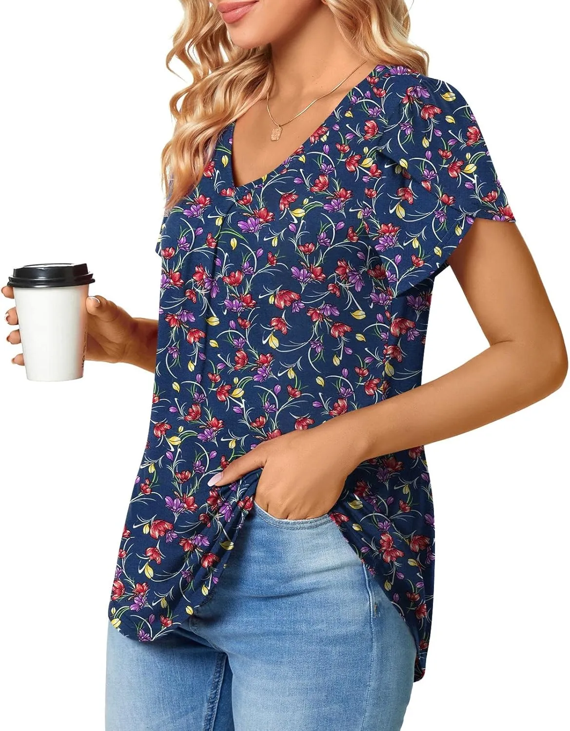 Bestbee Women's Plus Size Short Sleeve Blouses Summer Casual Loose Fit Tops V Neck Tunics