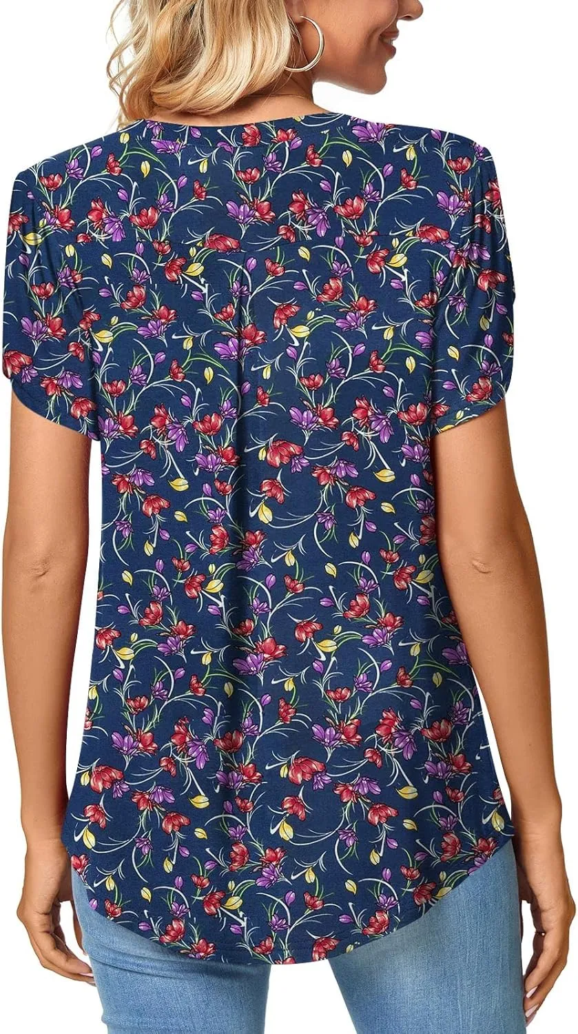 Bestbee Women's Plus Size Short Sleeve Blouses Summer Casual Loose Fit Tops V Neck Tunics