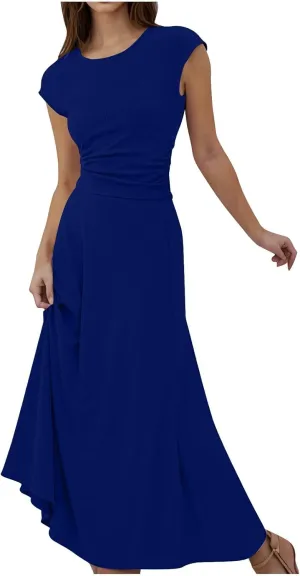 Binmer 2 Piece Outfit Set for Womens 2024 Summer Casual Ribbed Knit Short Sleeve Crop Top High Waist Midi Skirt Set Loungwear