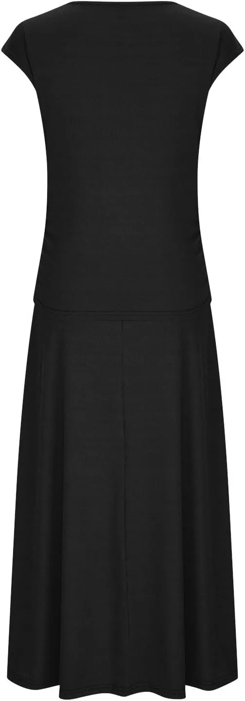 Binmer 2 Piece Outfit Set for Womens 2024 Summer Casual Ribbed Knit Short Sleeve Crop Top High Waist Midi Skirt Set Loungwear