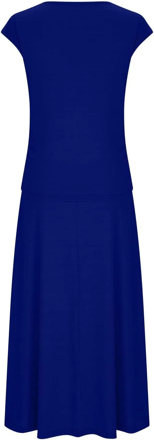 Binmer 2 Piece Outfit Set for Womens 2024 Summer Casual Ribbed Knit Short Sleeve Crop Top High Waist Midi Skirt Set Loungwear