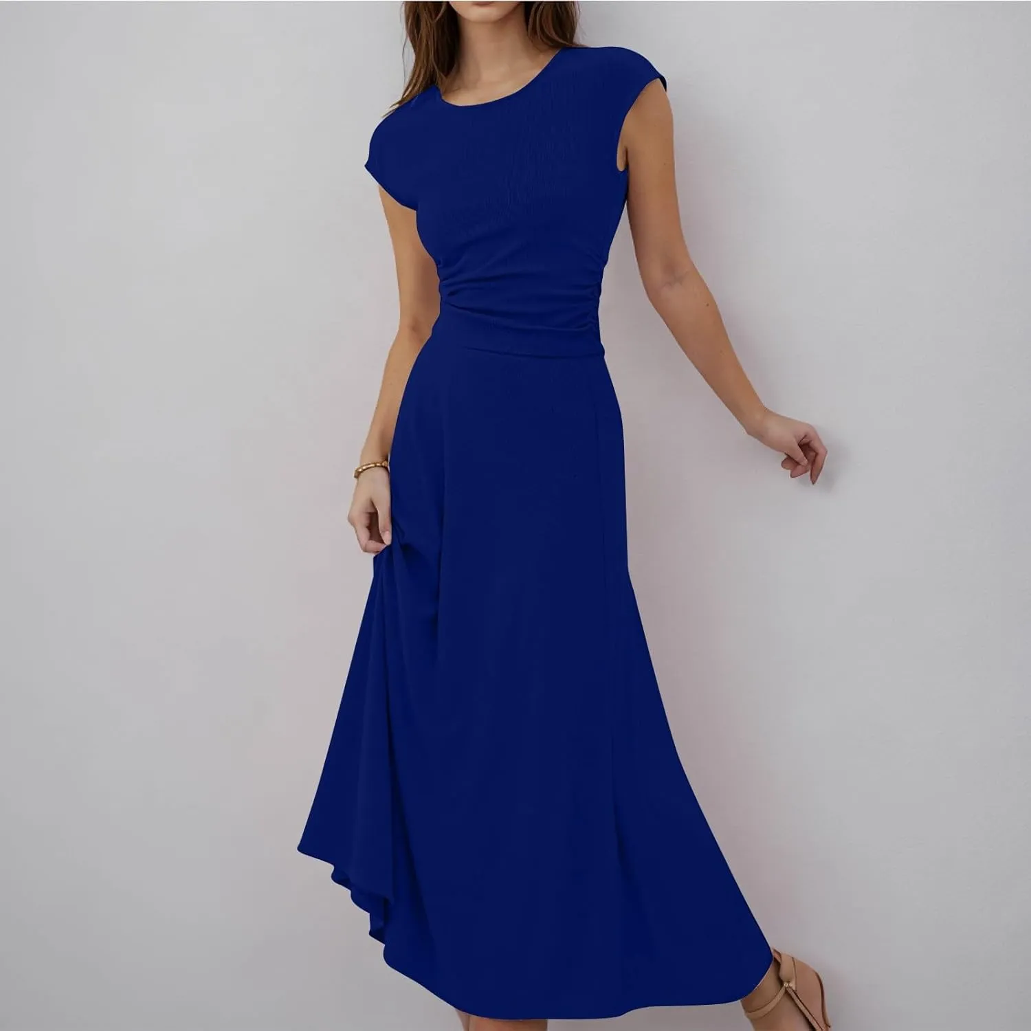 Binmer 2 Piece Outfit Set for Womens 2024 Summer Casual Ribbed Knit Short Sleeve Crop Top High Waist Midi Skirt Set Loungwear